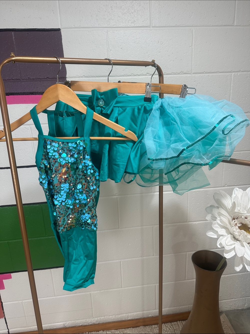 Kids Teal Sequin Dance Costume Set